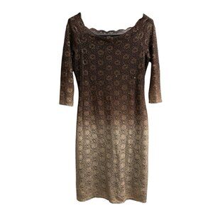 Vintage Onyx Dress Womens 12 Lace‎ Ombre Lined Off Shoulder Bodycon Midi Y2K 90s